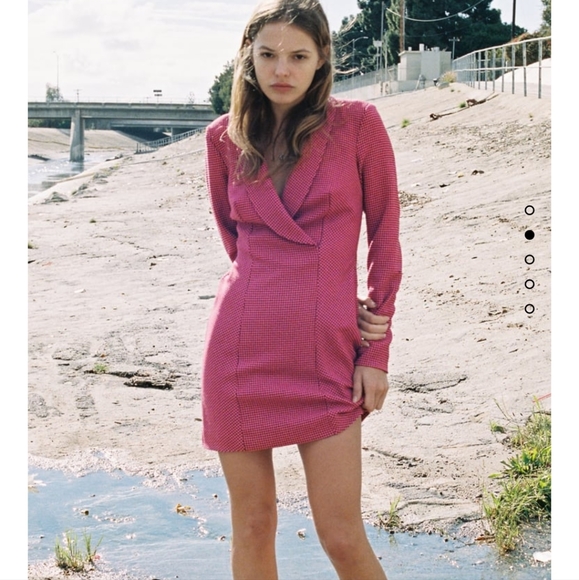 Zara Houndstooth Blazer Dress Size Small Pink Black - Picture 8 of 10